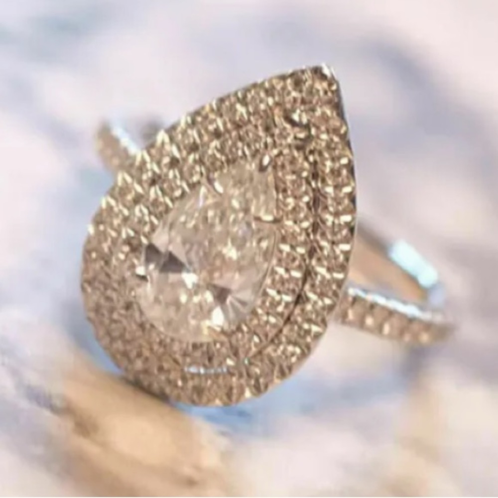 Gorgeous 3.75 ct. t.w. Pear & Round Cut Double Halo Ring - Picture 3 of 16